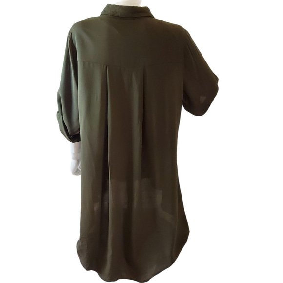 City Chic Tunic Top Military Green 16 High Low Button Front Collar 3/4 Sleeve NW - Picture 5 of 12